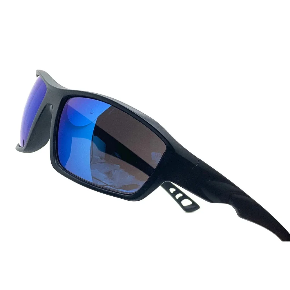 Mens Black Sport Wrap Sunglasses Blue Mirrored Lenses Vibrant Sleek Lentes Gafas